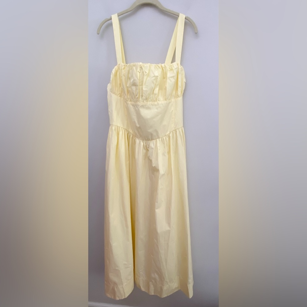 By Anthropologie Drop-Waist Ruched Midi Dress XL yellow new with tag - Picture 6 of 7